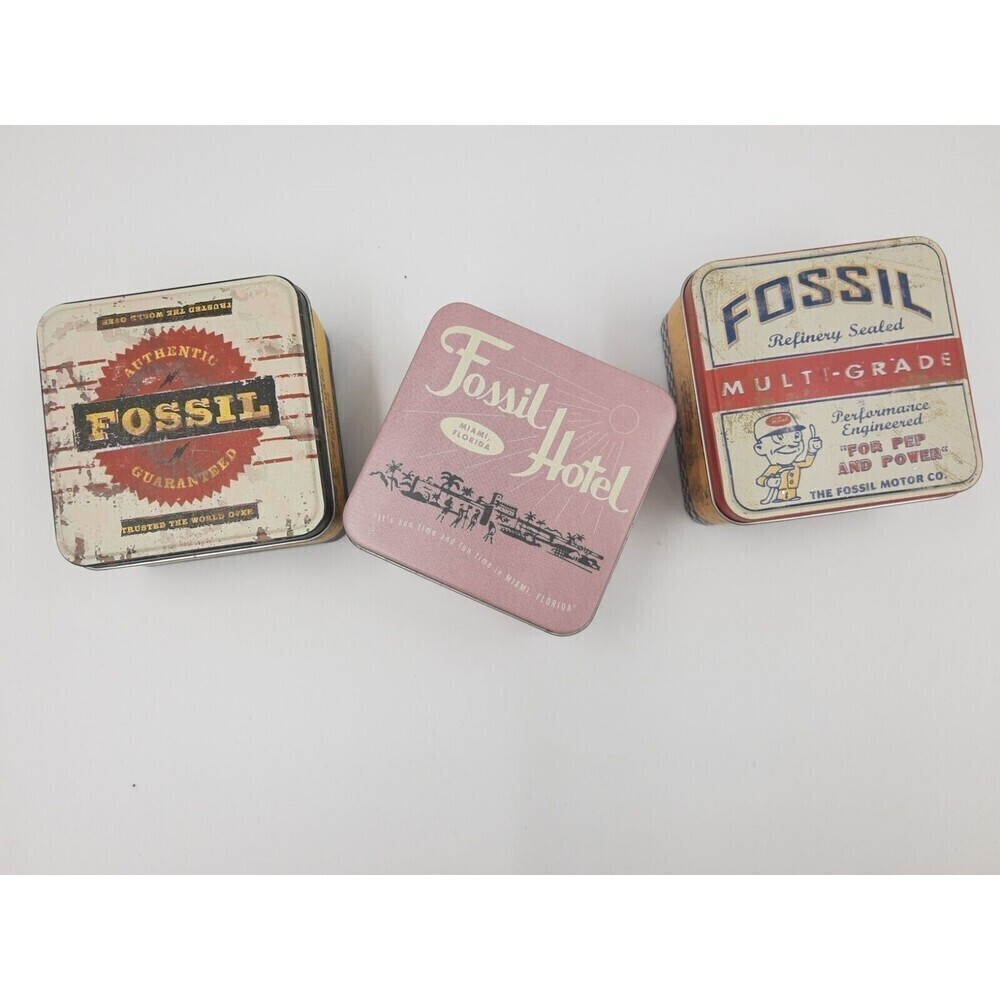 Fossil Watch collector Metal Tin Can Cases Authentic Hotel Pink Multi gra…